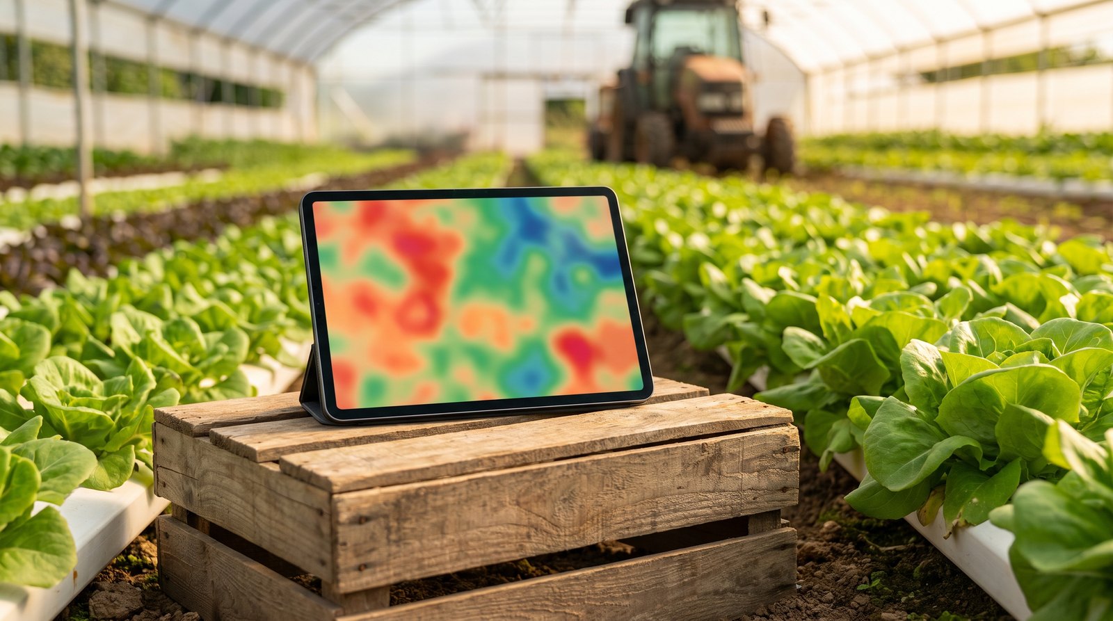 Agrônomo analisa mapa de zonas de fertilidade do solo gerado por inteligência artificial em tablet