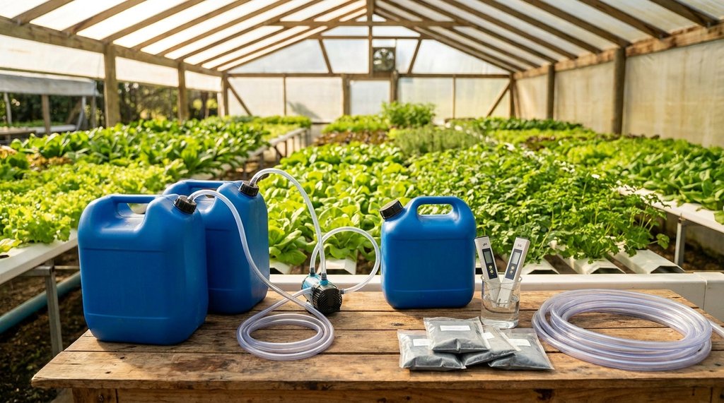 Manejo de solução nutritiva para alface hidropônica com canetas de pH e EC sobre reservatório