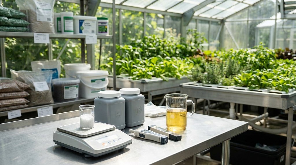 Preparo da solução nutritiva Furlani com balança digital sais e canetas de pH e EC